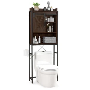 Over-The-Toilet Storage Cabinet Bathroom Organizer w/ Sliding Barn Door Espresso - Picture 1 of 10