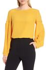 LEWIT L41518 Women's Pleat Sleeve Silk Yellow Blouse Top Size Small