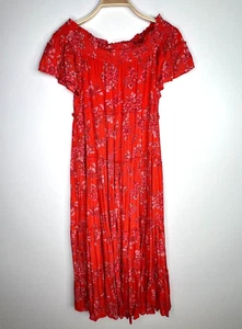 Free People Barclay Dress Maxi Off The Shoulder Floral Ruffle Orange Red Size S - Picture 1 of 8