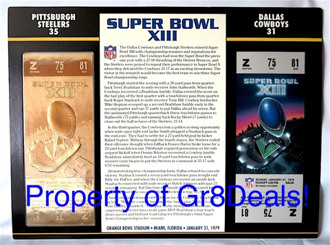 SUPER BOWL 13 ~ STEELERS / COWBOYS NFL 22 KT GOLD SB XIII TICKET Willabee & Ward Cover