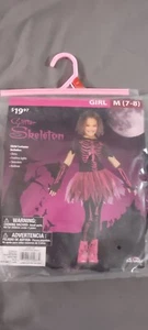 Pink Glitter SKELETON Costume Girls M (7/8) - Picture 1 of 3