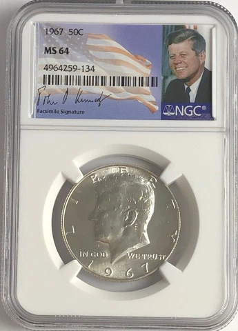 1967 NGC MS64 SILVER KENNEDY HALF DOLLAR JFK COIN SIGNATURE 50c BUSINESS STRIKE Cover