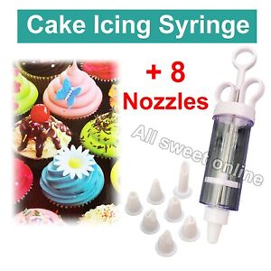 Cake Icing Syringe Set 8 Nozzles Decorating Tools Piping Cream Syringe Tips