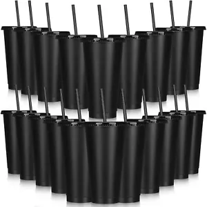 Tumbler with Straw and Lid 24 oz Reusable Plastic Cups with Lids (Black,30 Sets) - Picture 1 of 6