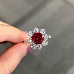 3.80 Ct Round Cut Certified Natural Ruby & Diamond Wedding Ring 14k White Gold - Picture 1 of 9