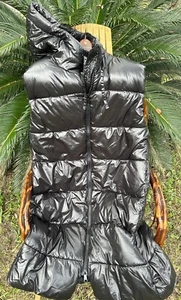 H&M Puffer Vest Sz XL 42โ Long Jacket Coat Hooded Black Sleeveless Windproof ๐ฅ - Picture 1 of 10