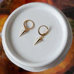 18K Gold Plated Surgical Steel Korean Style 12mm Mini Solid Steel Spike Earrings - Picture 1 of 4