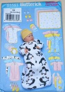 UNCUT Butterick 5583 Baby Wardrobe Layette Hat Booties Bib Jacket Romper NB S M - Picture 1 of 4