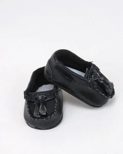 Doll Clothes 18" Shoes Loafers Black Leather Fits American Girl Boy Dolls - Picture 1 of 3