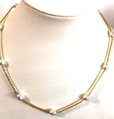 COLLAR HONORA PERLA CULTIVADA OVALADA Y FORZATINA 18", SS u ORO PLTD (M4789-52) Foto 1 de 2