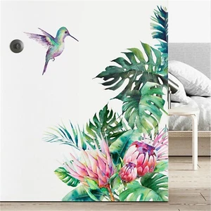 Tropical Leaves Wall Decals Large Green Leaves Flowers Wall Stickers Palm Tre... - Picture 1 of 7