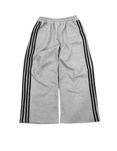Y2K Fashion Retro Grey Sweatpants with Black Stripes and Wide Leg Opening - Picture 1 of 4