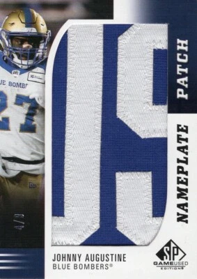 2021 Upper Deck CFL SP Game Used Nameplate #N-JA.-JOHNNY AUGUSTINE  #4/9 - RARE - Image 1 of 2