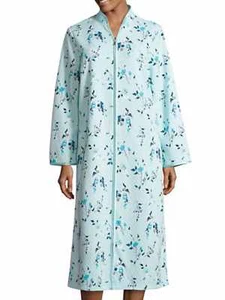 Womens Qulited Blue Asian Mint Floral Zip Front Bath Robe Housecoat - Picture 1 of 1