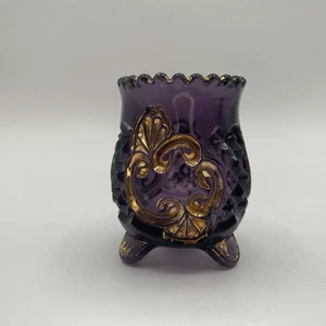 Antique Riverside Croesus Amethyst Gold Glass Footed Toothpick Holder c1897 EAPG - Picture 1 of 13