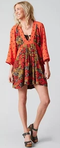 Mini Vestido Free People Talulla Talla X-Pequeño Boho Coral Tostado Floral Cuello en V - Imagen 1 de 14