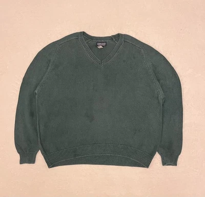 Vintage 1990s Lands End Knit Jumper 100% Cotton Chunky Green Sweater Womens XL - Image 1 of 4