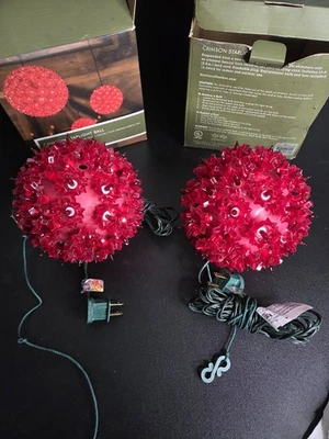 Smith & Hawken Crimson Starlight Ball Lights 8” Hanging Holiday Decor Pair - Image 1 of 4