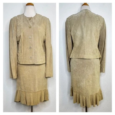 Ann Taylor LOFT Petite Suede Leather Skirt Set Size 12P/14P Tan Y2K Boho Western - Image 1 of 4