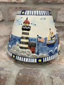 Yankee Candle Shade Spring Summer Lighthouse Beach Nautical Boats Embossed - Picture 1 of 13