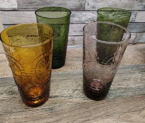4 ZRIKE Renaissance Hobnail Raised Fleur De Lis Tumbler Glasses Multi Colored - Picture 1 of 4