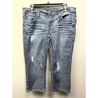 Vigoss Capri Jeans Juniors 9 Distressed Mid Waist Rise Blue Denim Stretch 32x19 - Image 1 of 4