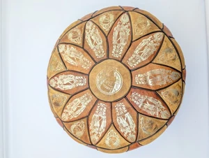 Vintage Mid Century Moroccan “Egyptian” Leather Pouffe Ottoman Footstool 70’s - Picture 1 of 9