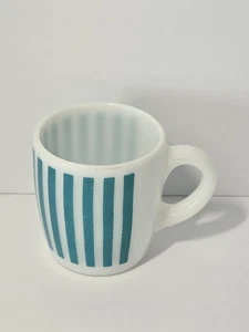 Taza de vidrio de leche vintage Hazel Atlas azul turquesa rayas caramelo 3,5" - Imagen 1 de 9