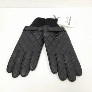 Barbour Quilted Leather Gloves Mens Size M Black Knit Cuff Gift New NWT RMF-FPL4 - Picture 1 of 4