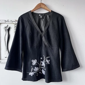 Top vintage años 90 Carol Little seda bordado kimono con cuentas negro para mujer talla L - Imagen 1 de 9
