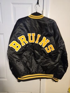 Vintage Boston Bruins Chalk Line Jacket 80s Hockey NHL Satin Bomber Mens Size L - Picture 1 of 5