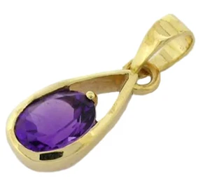 PE062- Lovely GENUINE 9K 9ct Solid Gold Natural Amethyst Drop Pendant Birthstone - Bild 1 von 1