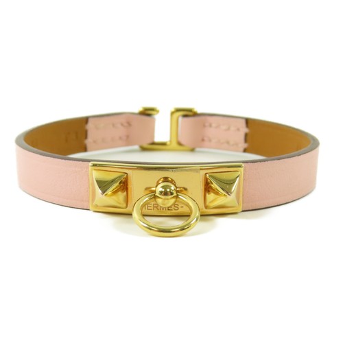 HERMÈS HERMES GHW Rivale Mini Bracciale Braccialetto Pelle di Vitello Rosa