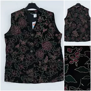 Womens Waistcoat XL Size UK 20 EU 46 Black Floral CHRIS Formal Dress Vest - Picture 1 of 9