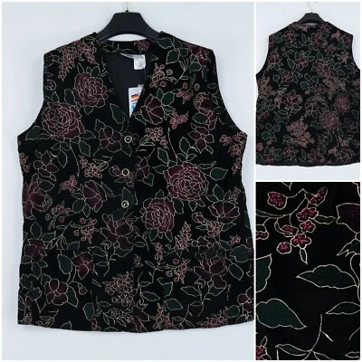 Womens Waistcoat XL Size UK 20 EU 46 Black Floral CHRIS Formal Dress Vest - Image 1 of 4