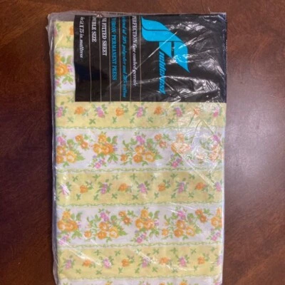 Vtg Fieldcrest Perfection French Ribbon Yellow Floral Sheets Fitted Double FULL - Image 1 of 4
