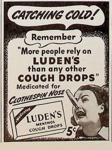 1947 Luden's Coust Drops Vintage 40s Print Ad Clothes Pinned Noose Catching Cold - Bild 1 von 2