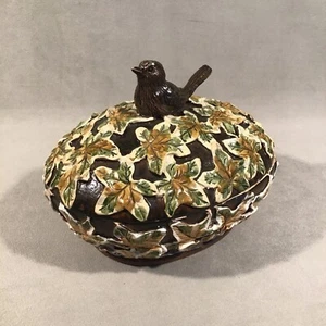 PV08598 Vintage Composite Egg Shaped Lidded Trinket Box SONGBIRD & IVY - Picture 1 of 9