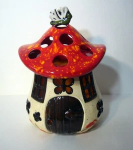 Light Candle Ceramic Mushroom House Very Rare Lidded Butterfly Night Light Deco - Picture 1 of 5
