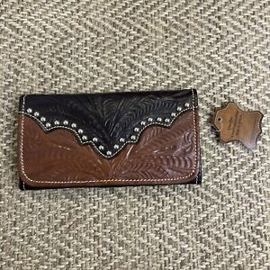 American West Women's Tri-Fold Wallet with Snap Closure Brown NWT