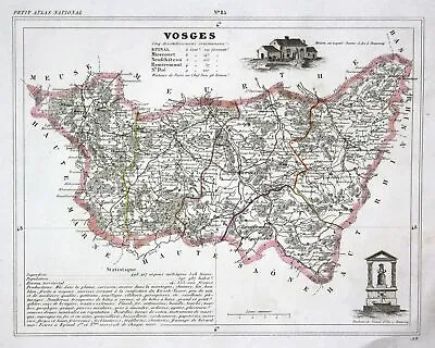 Circa 1830 Vosges Francia Grande Est Département Mappa Engraving • 24.44€