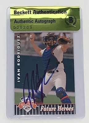 Ivan Rodriguez signed 1992 upper deck card all star fan fest rangers beckett coa - Image 1 of 4