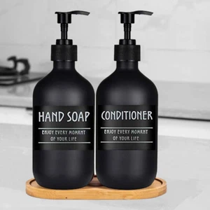 2x 500ml Reusable Lotion Bottles Hand Pump Soap Dispenser With Tray Black Label - Picture 1 of 13