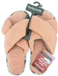 Feelgoodz Women’s Sherpa Cross-Strap Slipper Allover Soft Faux Sherpa Size 10-11 - Picture 1 of 7