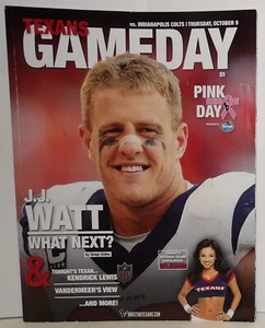 Houston Texans Gameday Program 9 de octubre de 2014 vs Colts, cubierta de vatios JJ con póster - Imagen 1 de 5