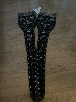 Vintage Black Velvet with Real Gold & Silver Thread Embroidery 82 Inch By 10 Inc - Image 1 of 4