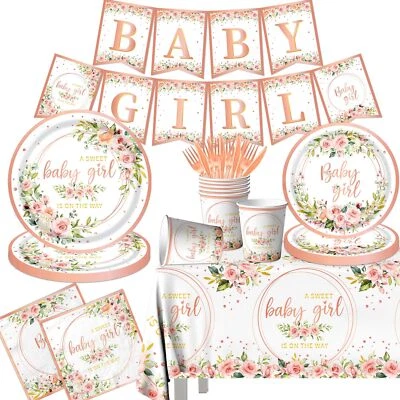 Vajilla de ducha floral para bebé niña oro rosa bebé... Foto 1 de 4