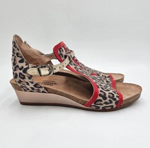 NAOT Fiona Fantasy Brown Red Leather Cheetah Suede Wedge Sandals- Womens Size 11 - Picture 1 of 8