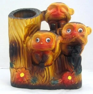 Monkey Planter Googly Eyes Vintage See No Evil Speak No Evil Hear No Evil - Bild 1 von 8