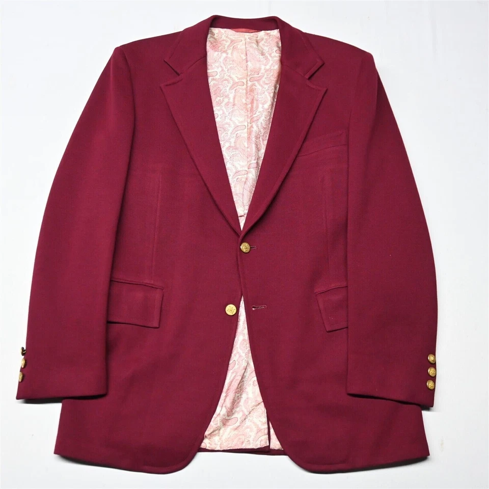 Vtg 70s IZOD 42L Maroon Red Hopsack Gold Button Blazer Sport Coat Jacket - Image 1 of 4